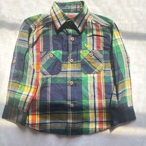 FERRIONI Plaid Kids Shirt - Green, Blue, Yellow